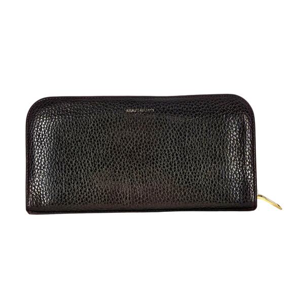 SAINT LAURENT PARIS Dark Brown Leather Continental Wallet - Gold-Tone Hardware - Picture 1 of 13